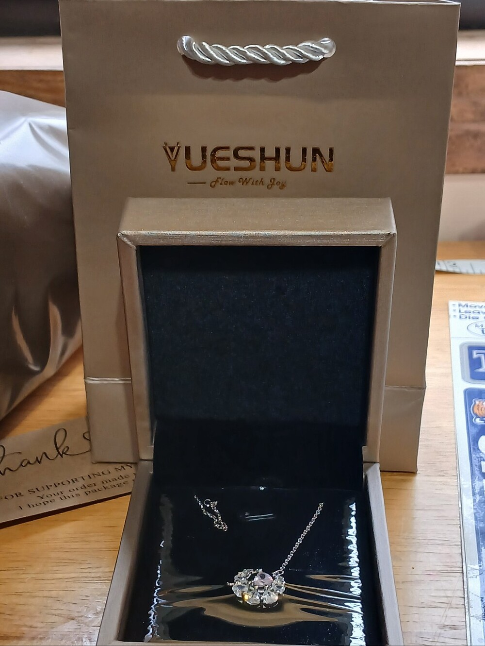 SHUN Gold-Tone Necklace with Pink Center Gem and Clear Accents